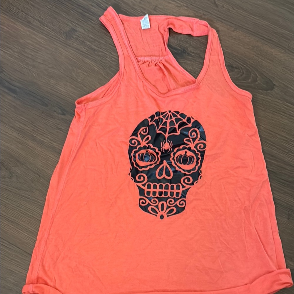 Orange Sleeveless Graphic Tank Top